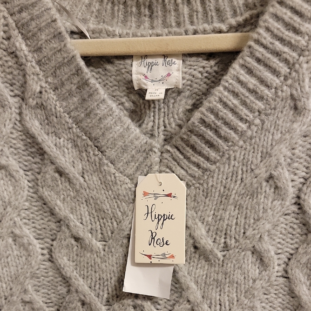 Hippie Rose Light Gray V-Neck Sweater